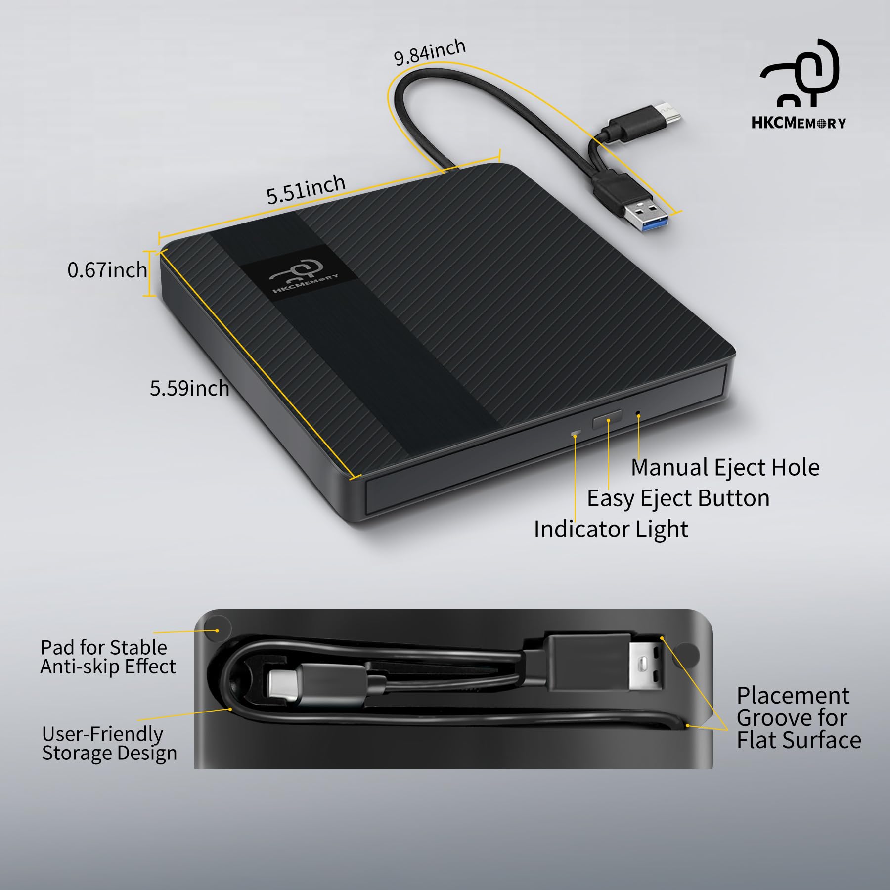 Amazon.com: HKCMEMORY External CD/DVD Drive USB 3.0 & Type-C Slim